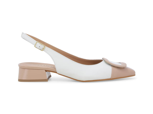 Melluso Slingback Donna Bicolore con Maxi Fibbia Tacco Basso Bianco V701-244092